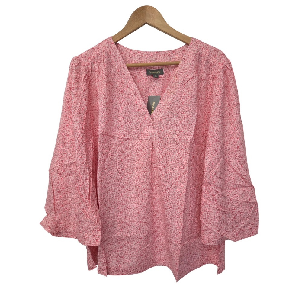 Style & Co Blouse Floral V-Neck Women XL Pink NWT $59.50 100219964MS